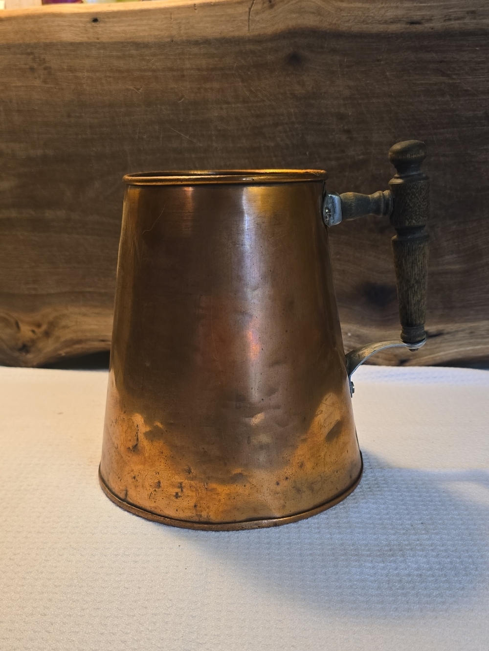 VINTAGE Copper Pitcher with Wood Handle - Rustic Home Kitchen Accent